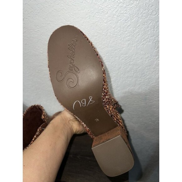 Seychelles Tweed Corduroy Ankle Boots In Whiskey 3" Block Heel Size 7.5 NEW - Picture 8 of 9